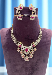 Beautiful Gj polish short necklace with ruby colour stone and peacock design